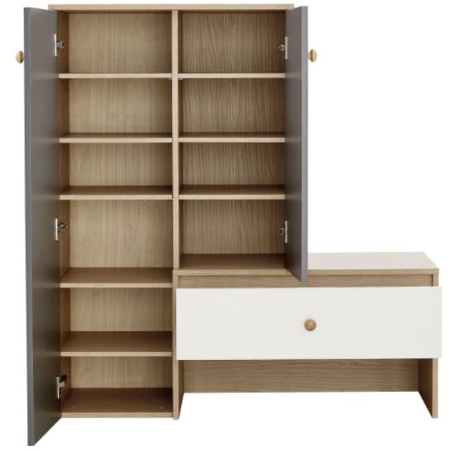 White Gray Shoe Cabinet 12 Pair Capacity Entryway Bench with Adjustable Shelves