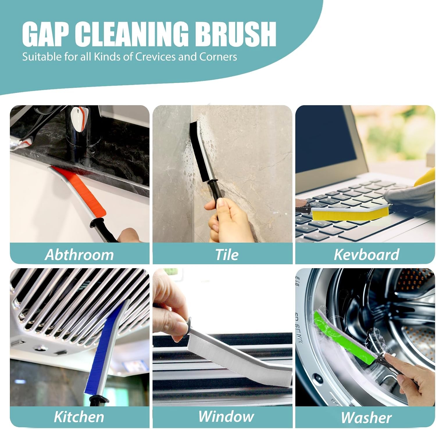 6Pcs Crevice Cleaning Brushes for Household Use, Grout Cleaner Brush, Hard
