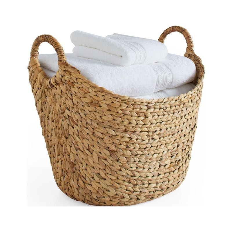 Extra Large Water Hyacinth Storage Basket Decorative Organizer W/ Woven Handles