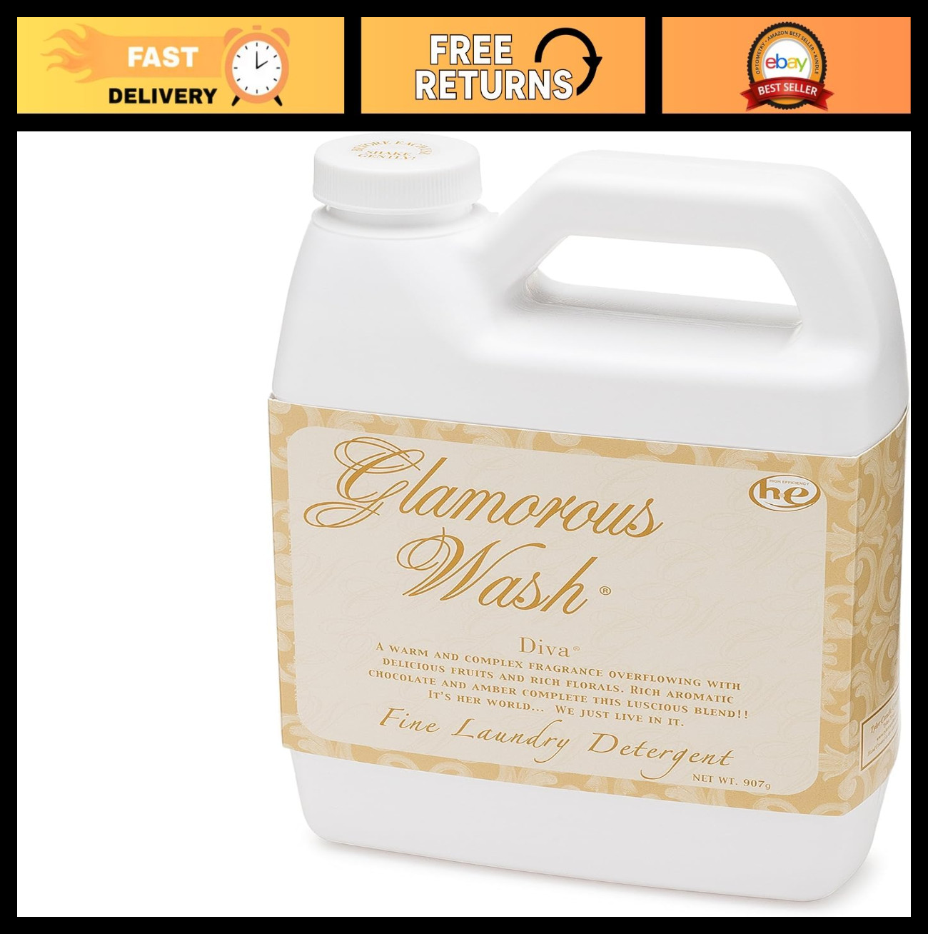 Glamorous Floral Liquid Laundry Detergent, 907g – Fresh Scent, High Efficiency