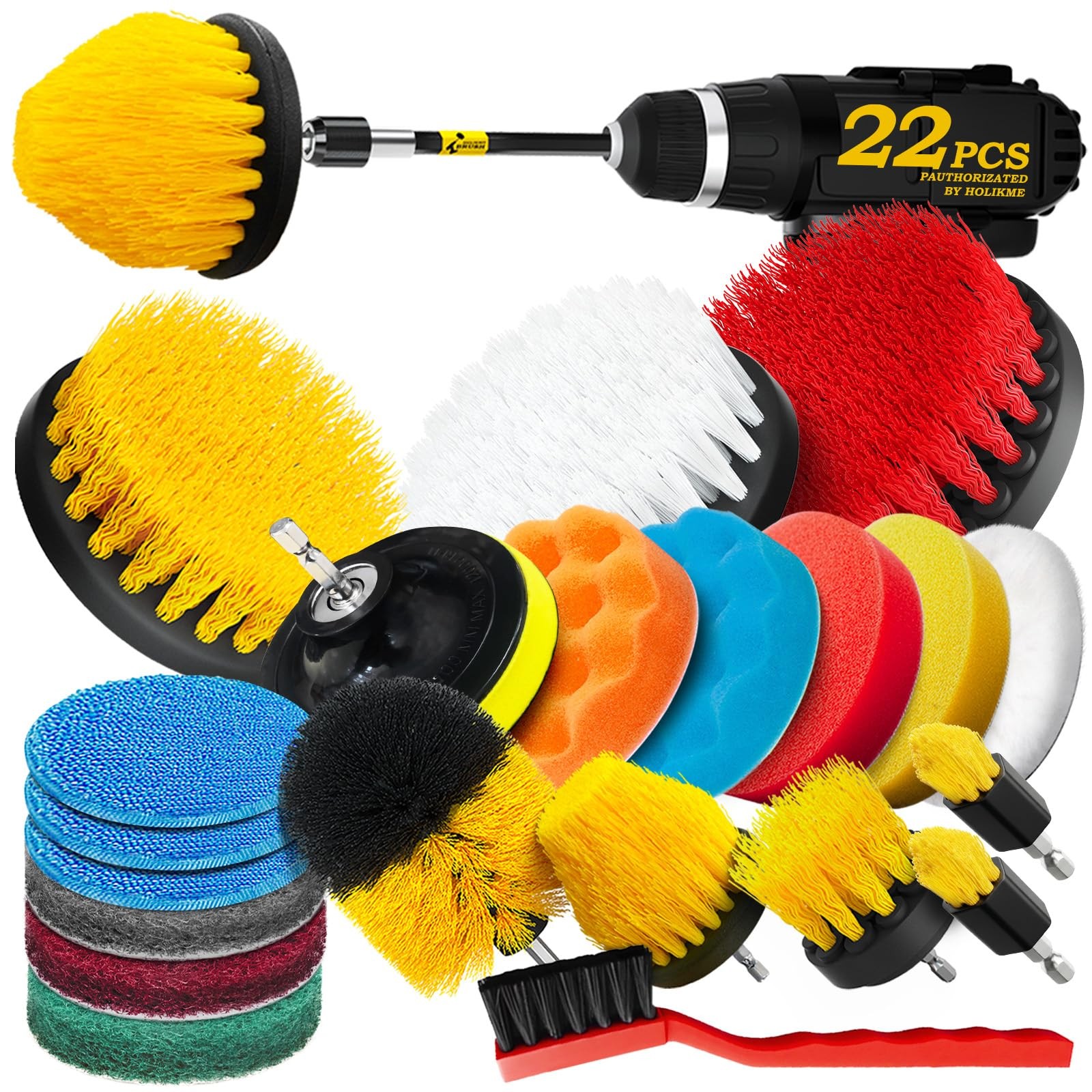 22Pack Drill Brush Attachments Set,Scrub Pads & Sponge, Buffing Pads,Power Sc…