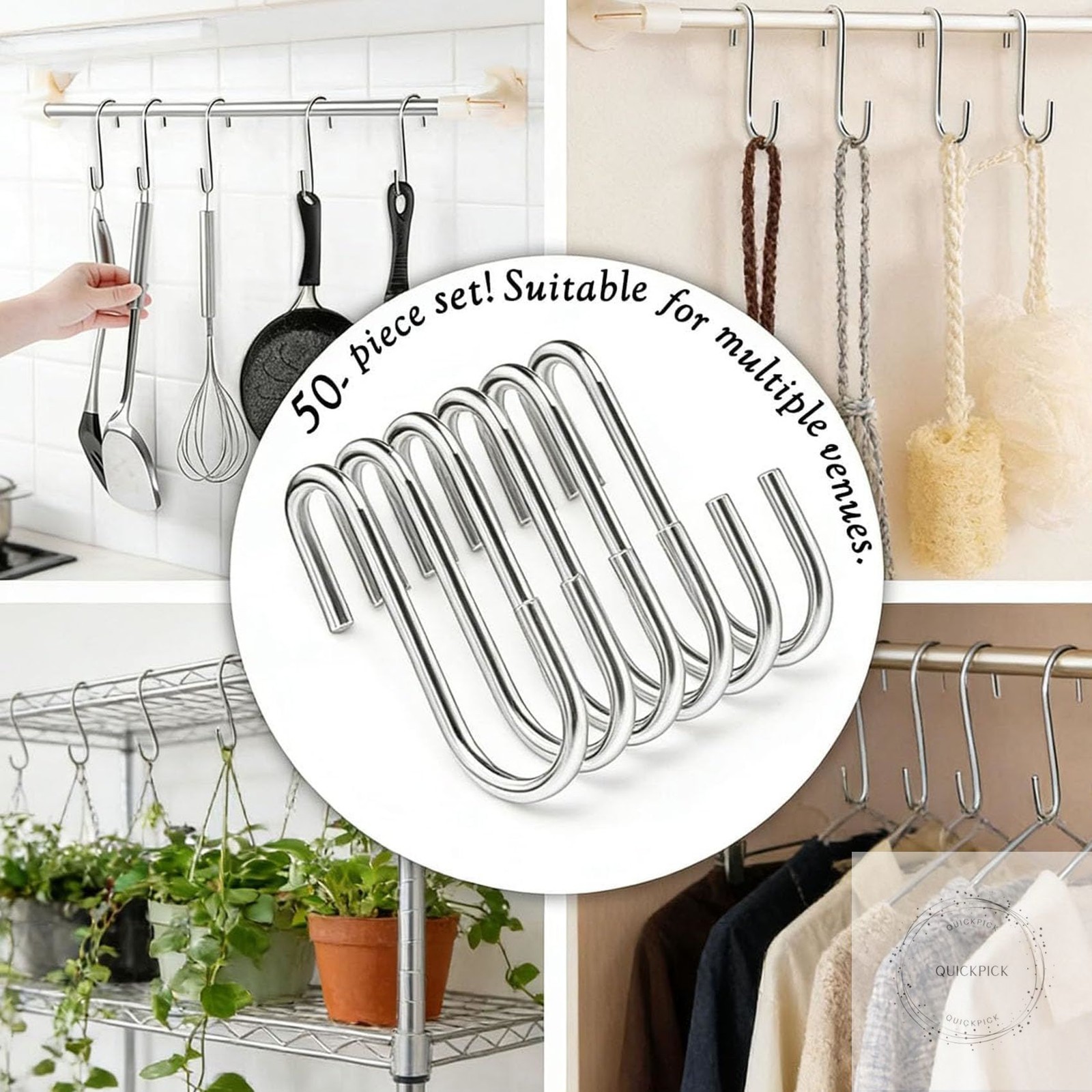 50 Pack 2.4 Inch Heavy Duty Stainless Steel S Hooks – S Shaped Metal Hanging