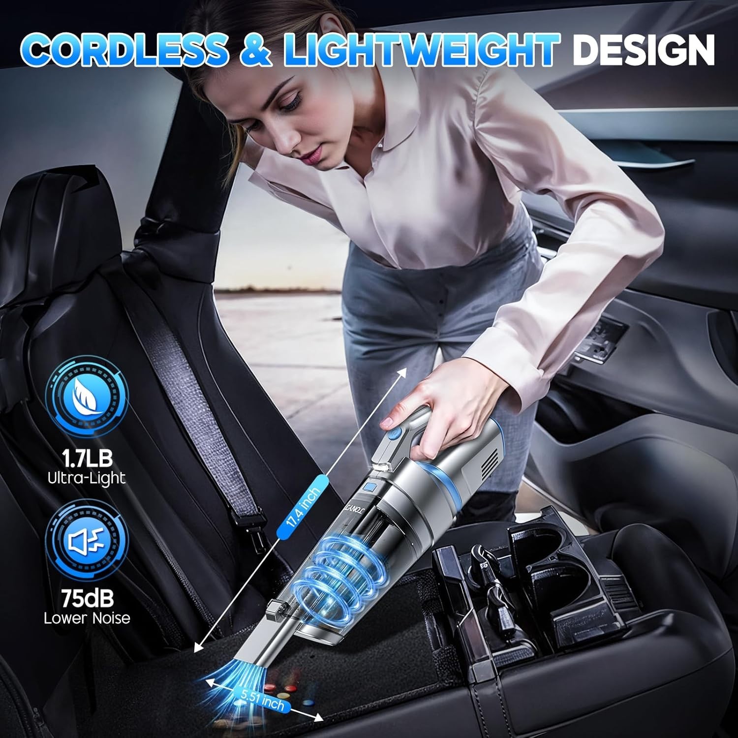 New Handheld Cordless Vacuum Strong Suction Car Keyboard Air Vents LED Light Pet