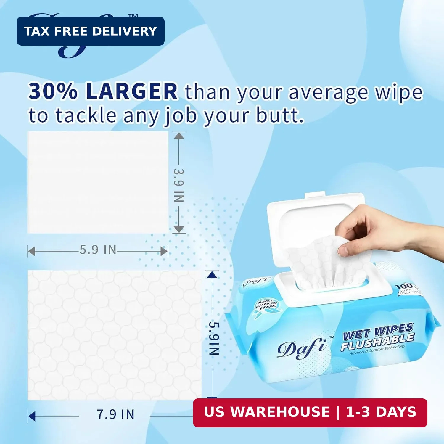 DAFI Flushable Wipes for Adult Wet Wipes, Total 300 Unscented Toilet Wipes Flush