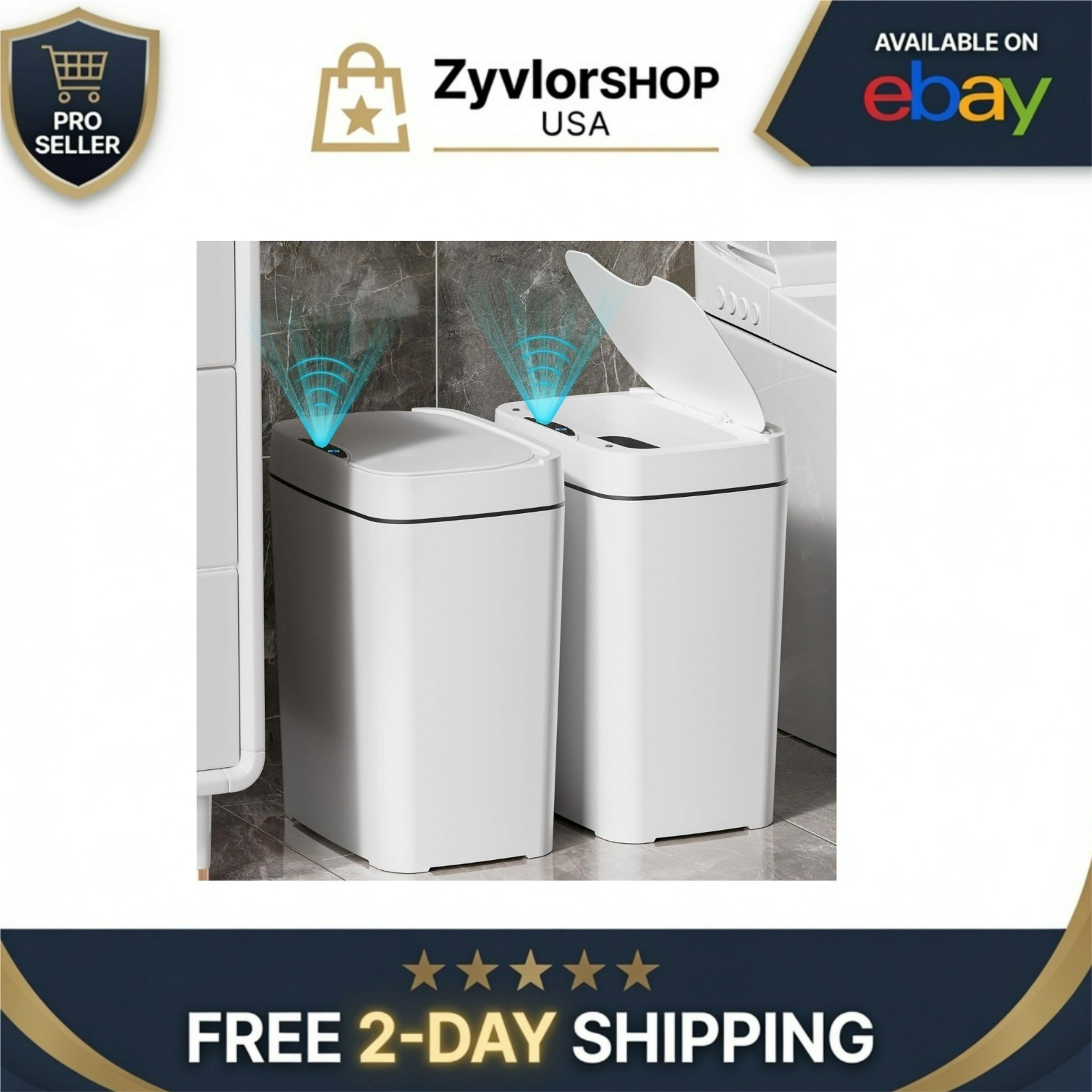 Vanpopubs 2 Pack 2.7 Gal Automatic Trash Can with Lid – Touchless Motion Sensor