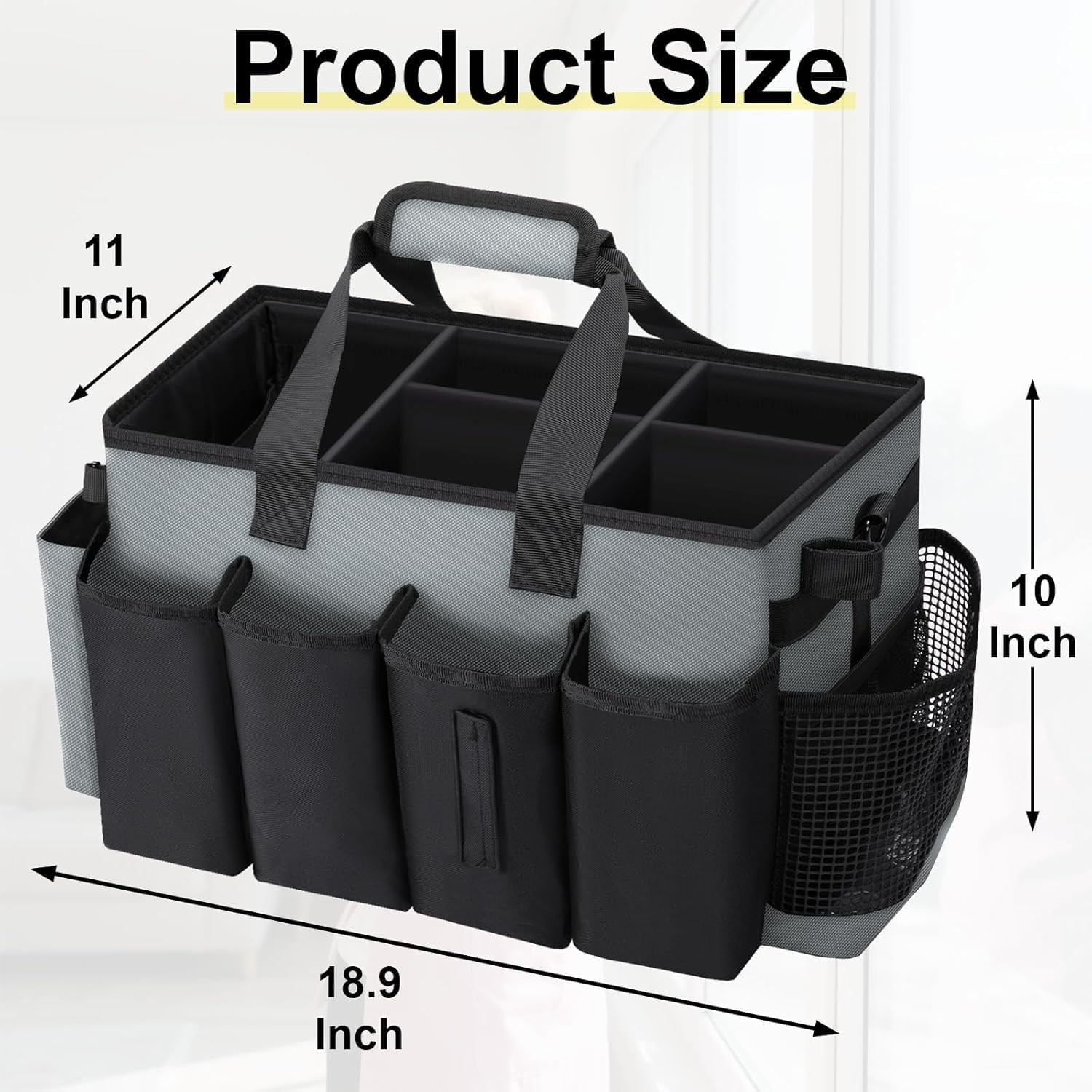 Wearable Cleaning Caddy Bag with Straps Black Gray for Housekeeper Supplies