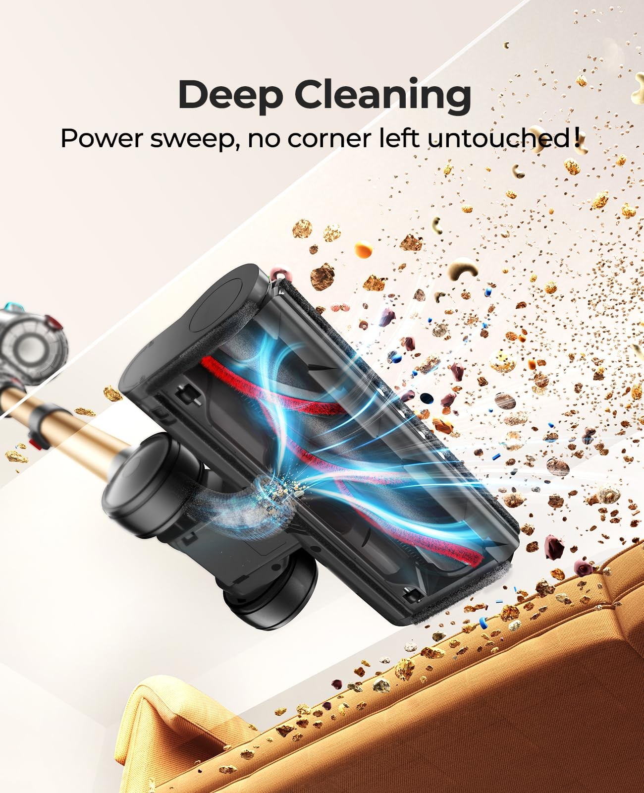 Cordless Vacuum Cleaner 600W/50Kpa, Cleaner for Carpet/Hard Floor/Pet Hair