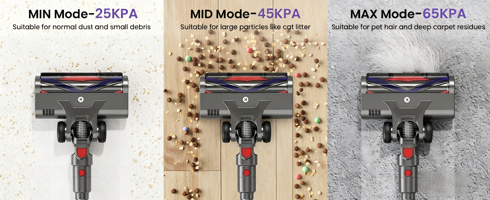 Cordless Vacuum Cleaner 65KPA 75min Stick Pet Hairs Hardwood Wooden Floor Carpet