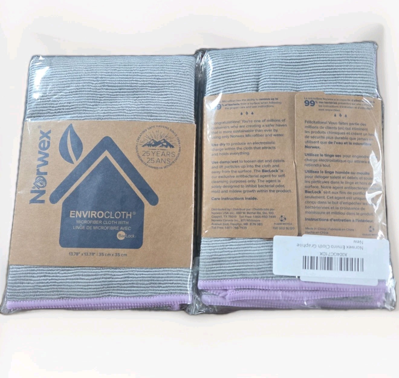 2 Pieces (2 PACK) Norwex Enviro Cloth Gray Cleaning Cloth FAST FREE SHIPPING