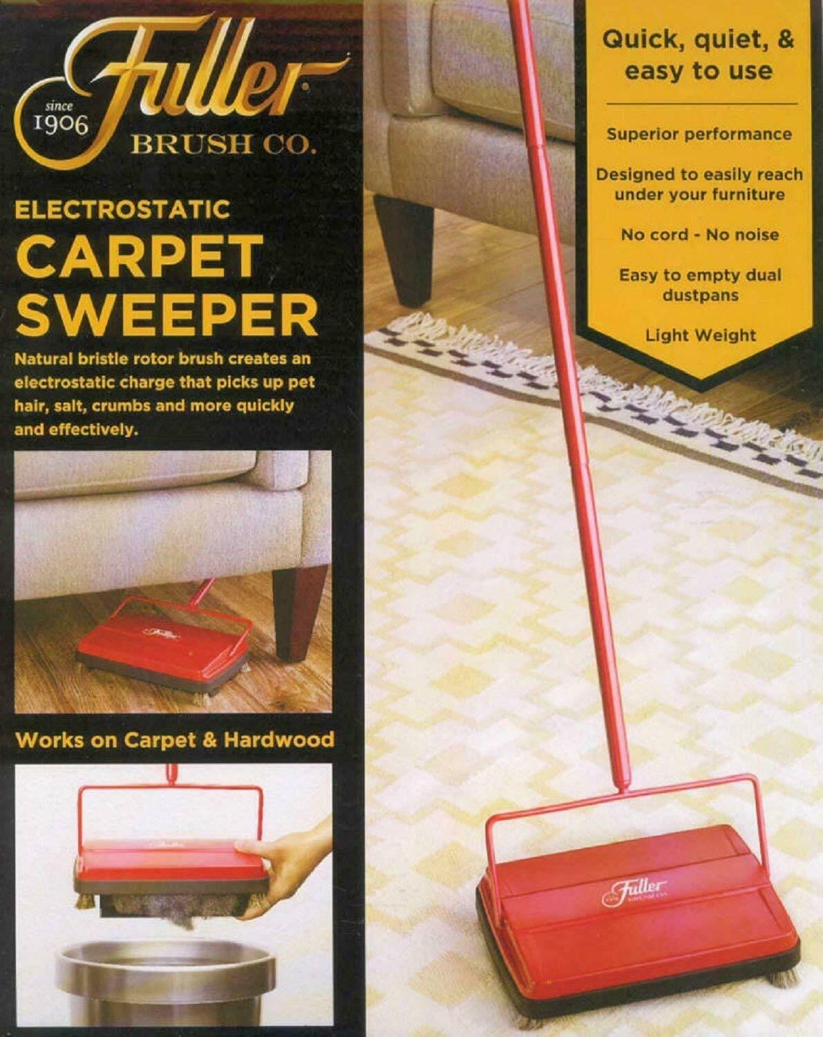 Fuller Brush 17052 Electrostatic Carpet & Floor Sweeper 9″ Cleaning Path – Red