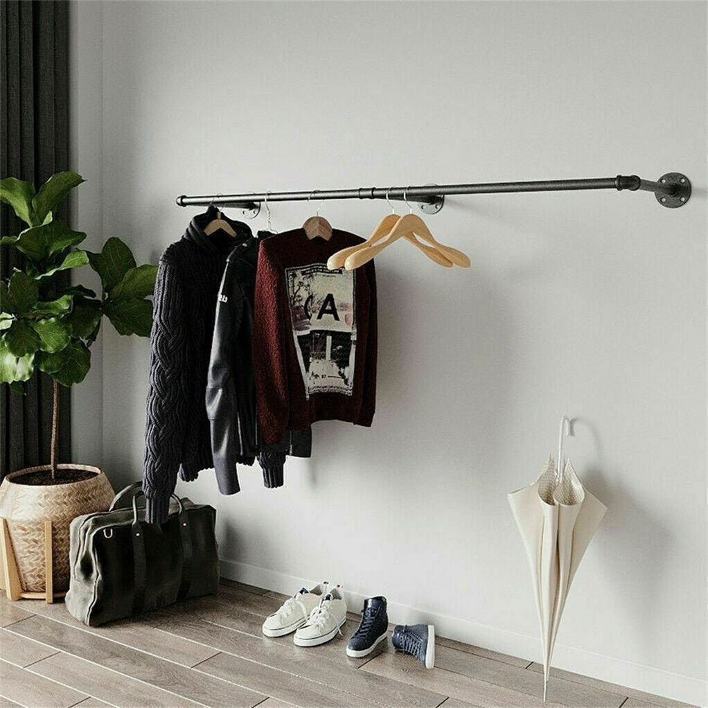 Clothes Rack Industrial Pipe Wall Mounted Garment Rack Hanging RodCloset Storage