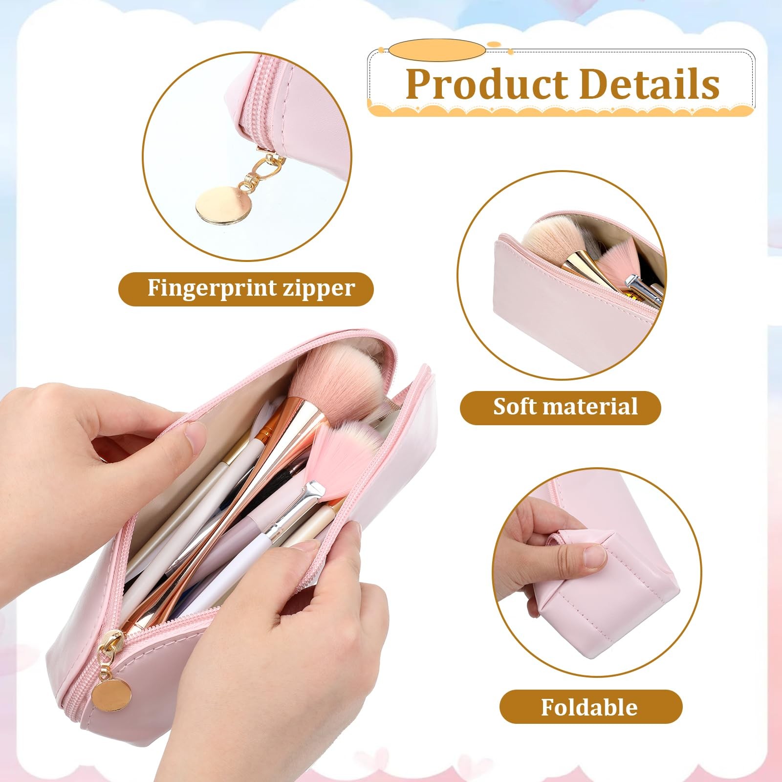 Prasacco Leather Makeup Brush Bag With 26x7x6.5 cm/10.2×2.8×2.56 in, Beige