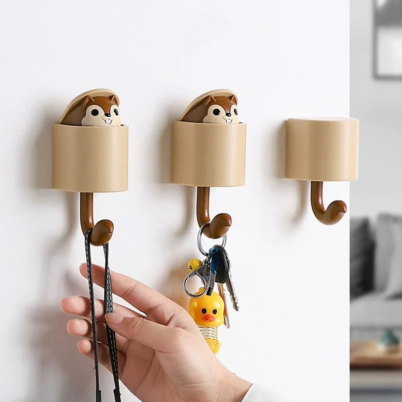 1 pc Adhesive Cartoon Cat Hooks – No-Drill Wall Hangers for Keys, Towels & Bags
