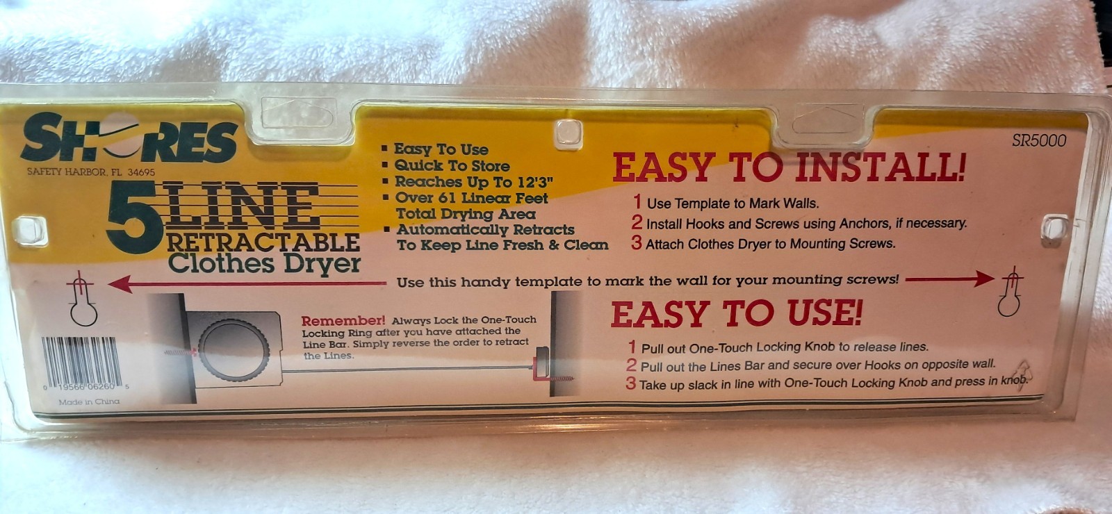 Laundry Clothesline Dryer Retractable 5 Line Hangers Indoor Outdoor Reel Clothes