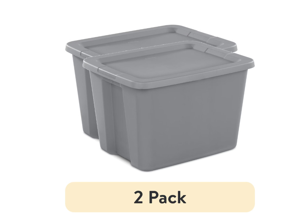 2 Pack 18 Gallon Storage Bins Plastic Container w Lid Gray Stackable Tote