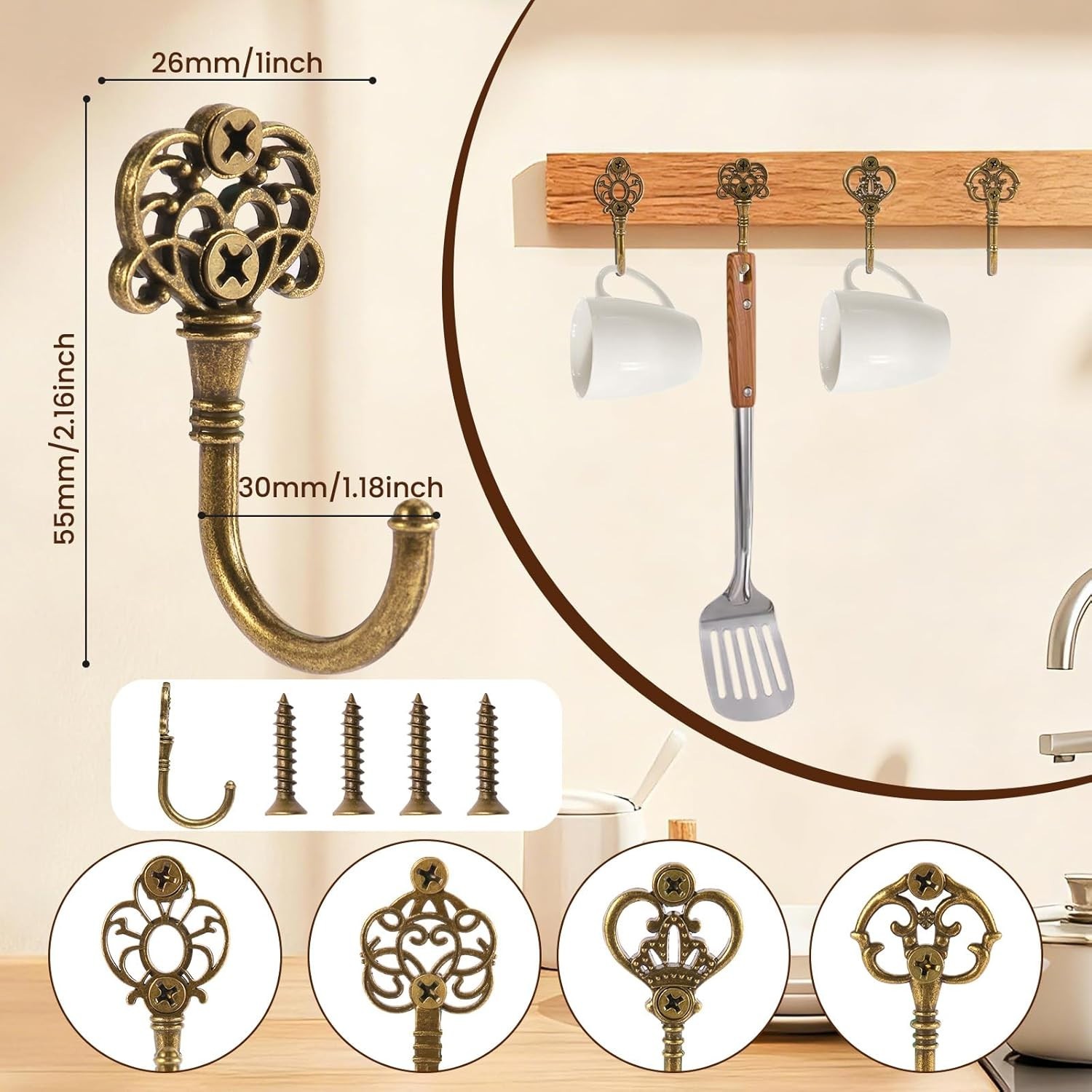 Bohemian Metal Wall Hooks, 10 Pack Vintage Bronze Decorative Coat Hangers