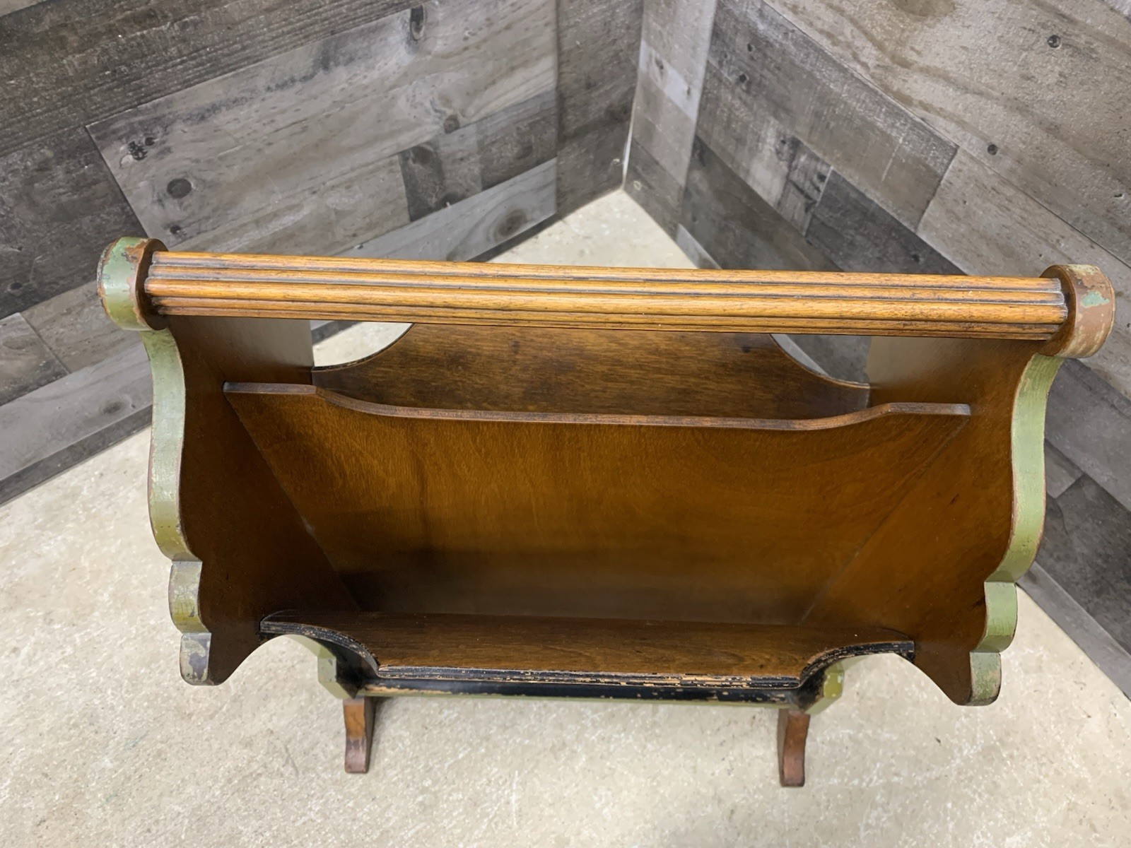 Vtg Art Nouveau Magazine Rack Florentine Footed Stand Wood Record Case Antique