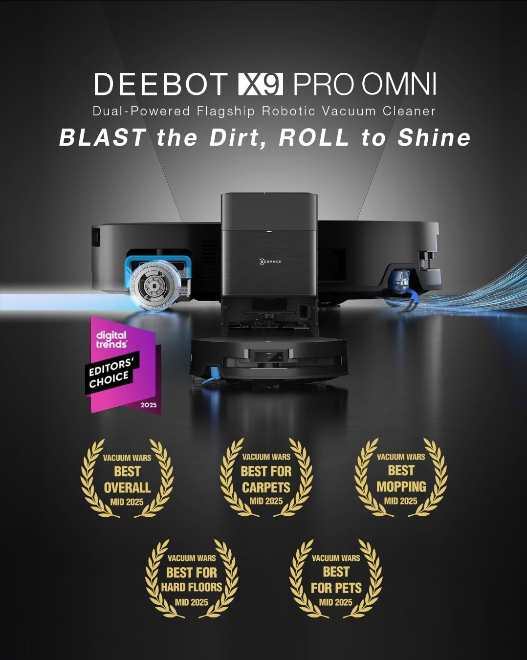 ECOVACS DEEBOT X9 PRO OMNI Robotic Vacuum, Mopping, Self-Wash Mop, Black