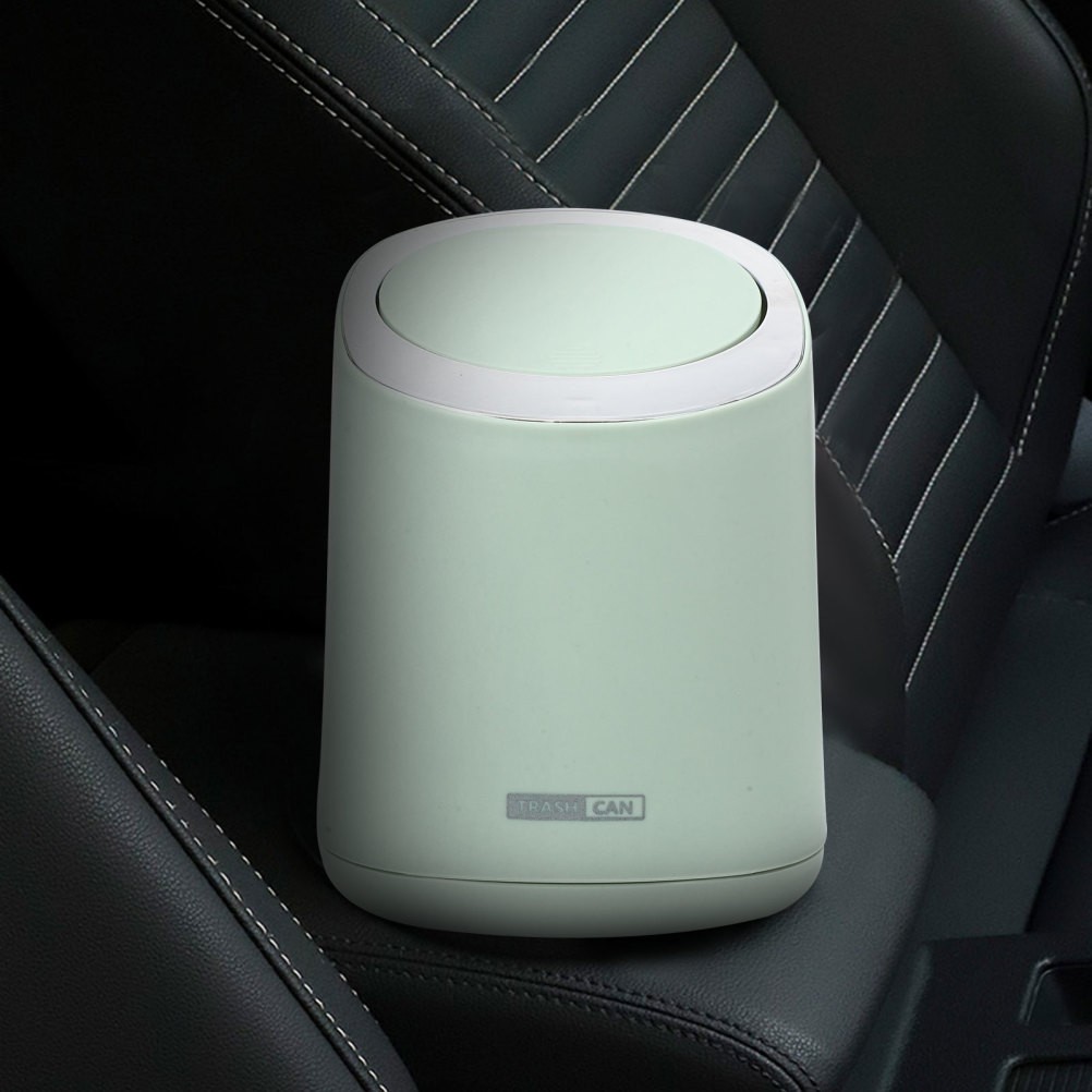 1 Set Mini Reusable Desk Trash Can with Lid Light Green ABS PP Press Type