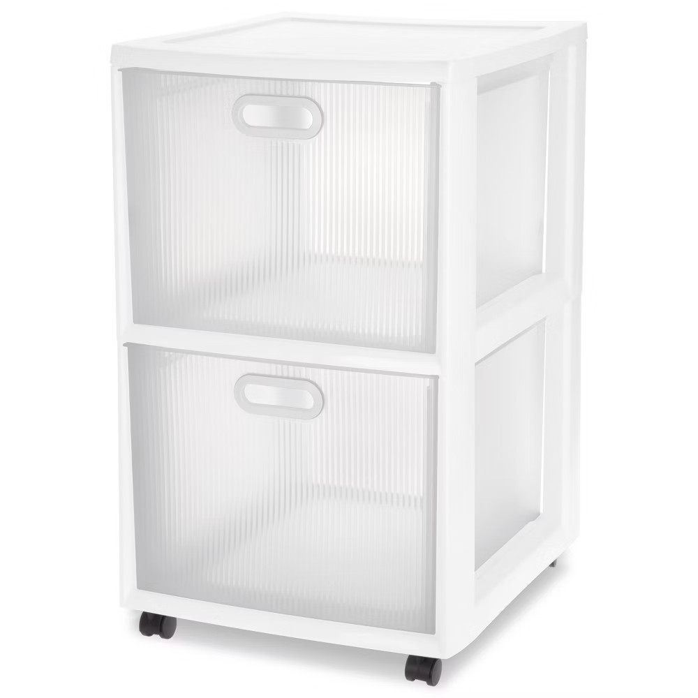 Sterilite Plastic 2 Drawers Modular Storage White 2-Drawer Cart White