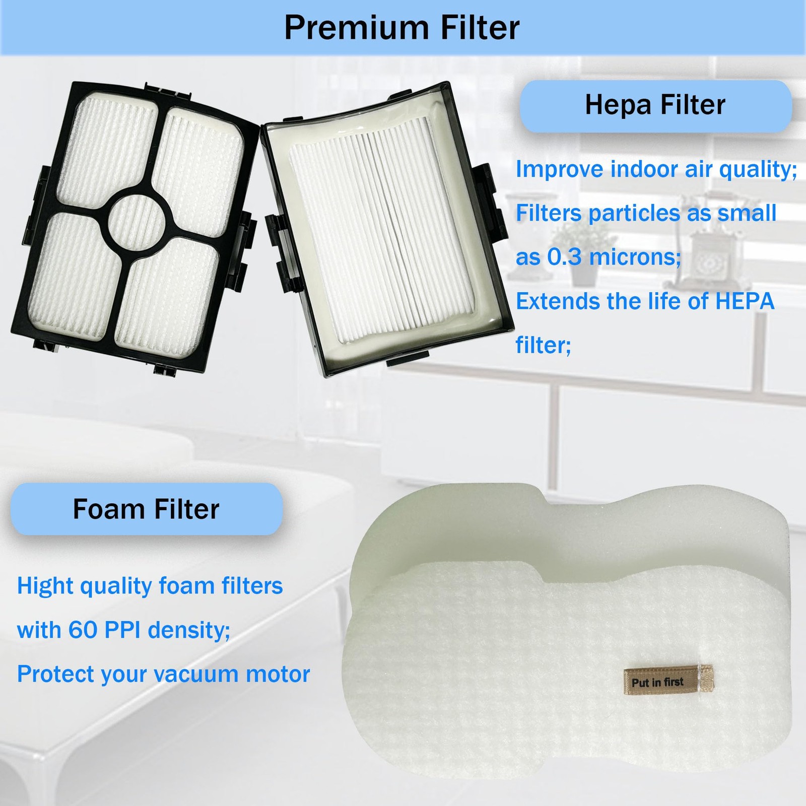 Vacuum Brush Roller Filter For Shark HZ3002 HZ3000 Stick Cleaner HEPA Foam Set
