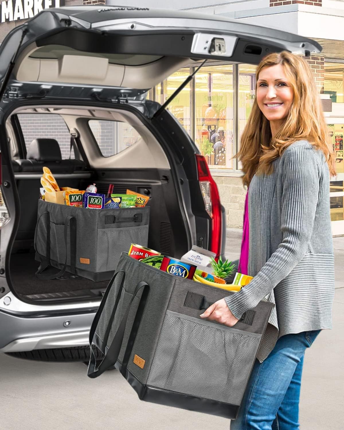 Extra Large Utility Tote Bag – Standing Reusable Grocery Bag with Handle
