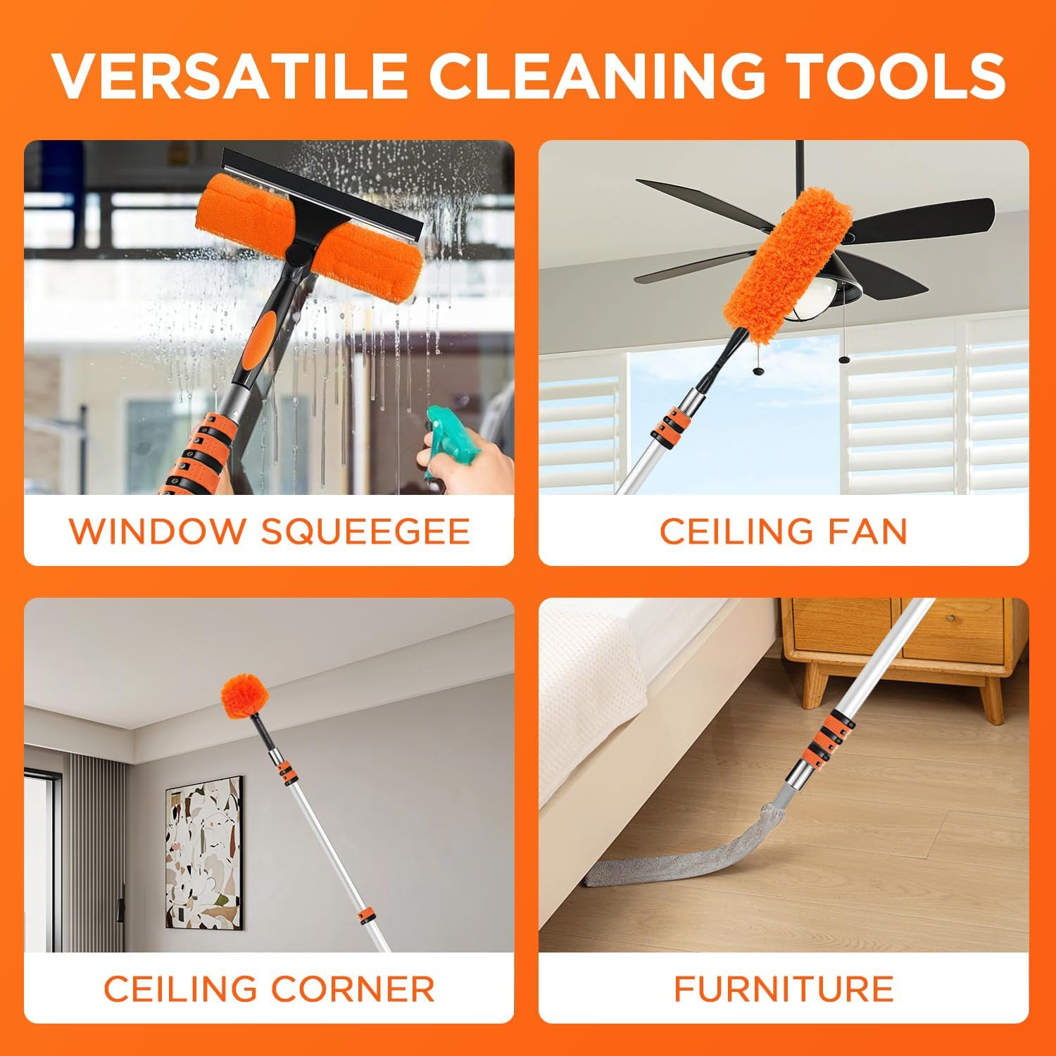 26FT High Reach Duster Kit with 5-20FT Flip-Lock & Screw Dual Locking Extension