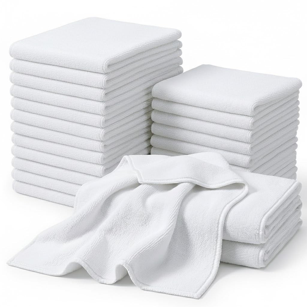 14×14 Inch 30 Pack 280GSM Microfiber Cleaning Cloths, White