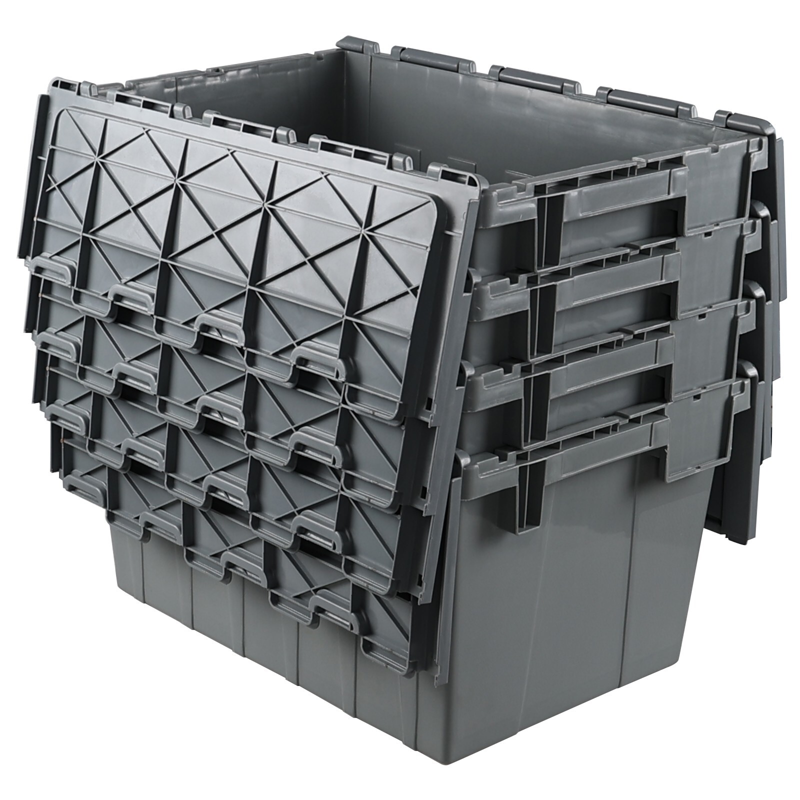 Cand 15 Gallon Plastic Industrial Storage Tote with Hinged Attached Lid, 4 Packs