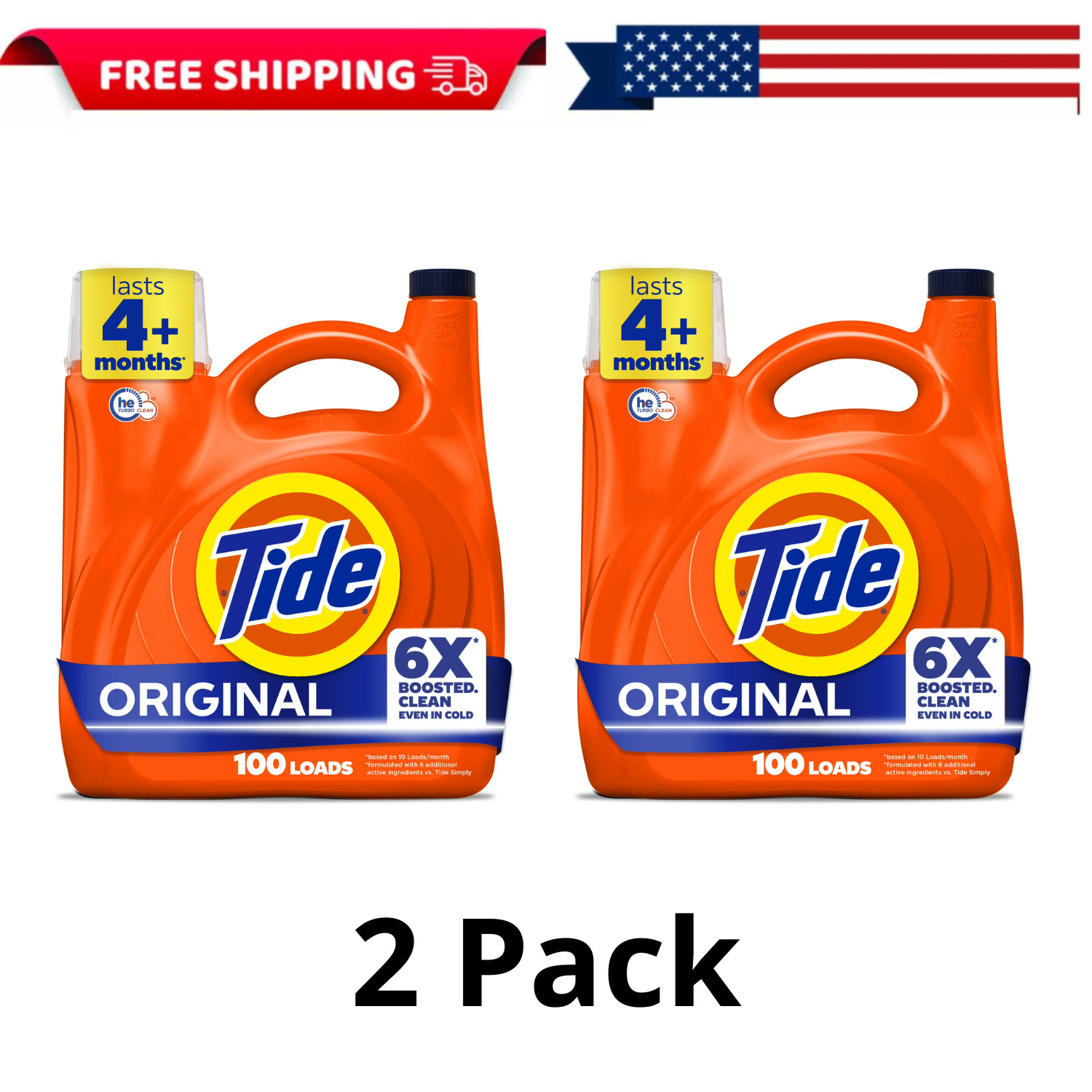(2 Pack) Tide Original HE Laundry Detergent 100 Loads 125 -fl oz