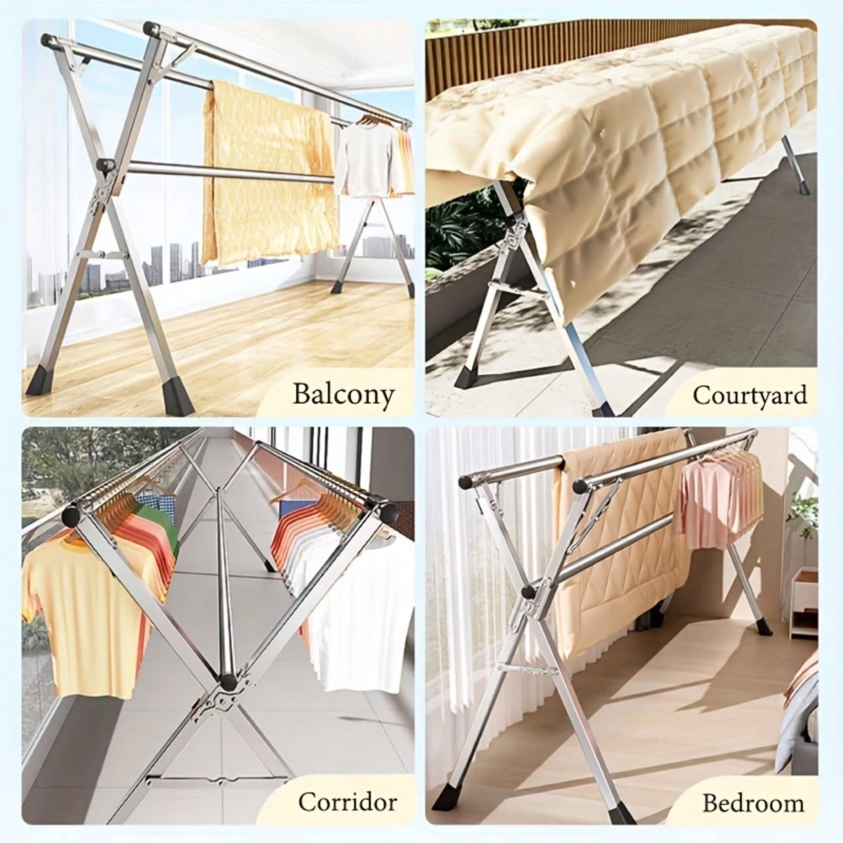 78.7″ Stainless Steel Foldable Clothes Drying Rack Indoor Outdoor