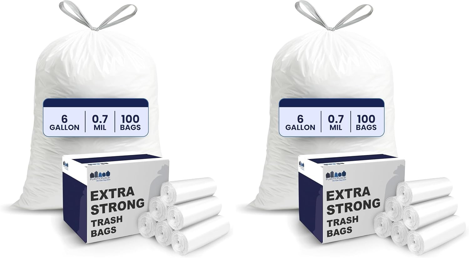 4 – 6 Gallon White Drawstring Bags, 100% Prime Material, 17X20, 0.7 Mil, 200/Cas
