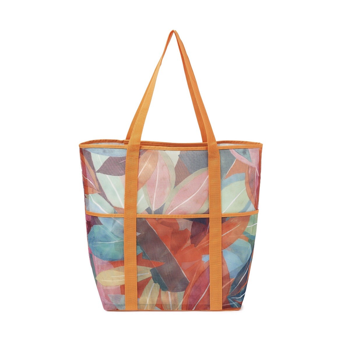 Time and Tru Women’s Mesh Beach Tote Bag – Tropic Orange Spirit 19 in x 17 in