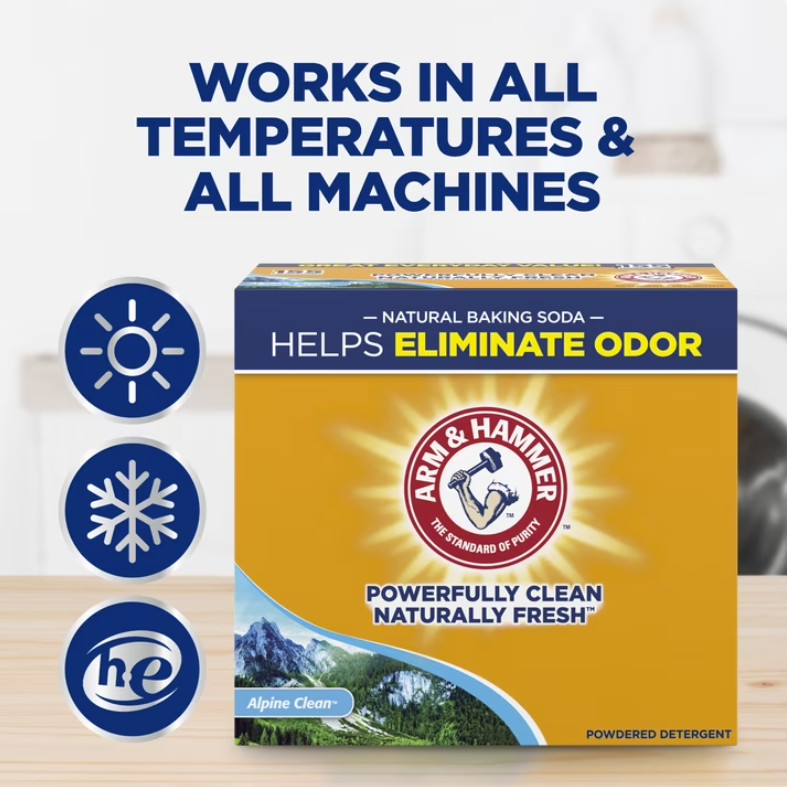 (2 Pack) ARM & HAMMER Powder Laundry Detergent, Alpine Clean, 9.56 lb, 155 Loads