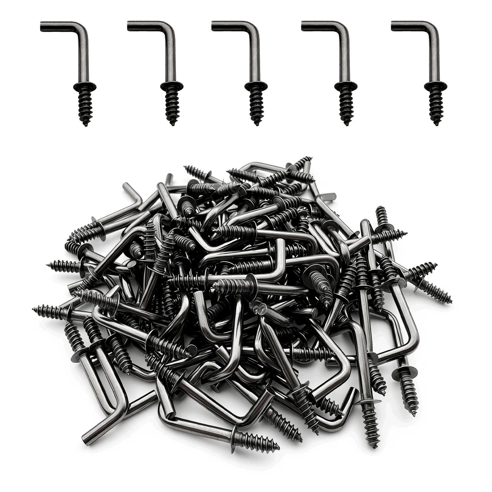 100 Pcs Black Bronze Screw In Hooks Small 5/8″ L Shape Hooks 1 Shape Right Angle