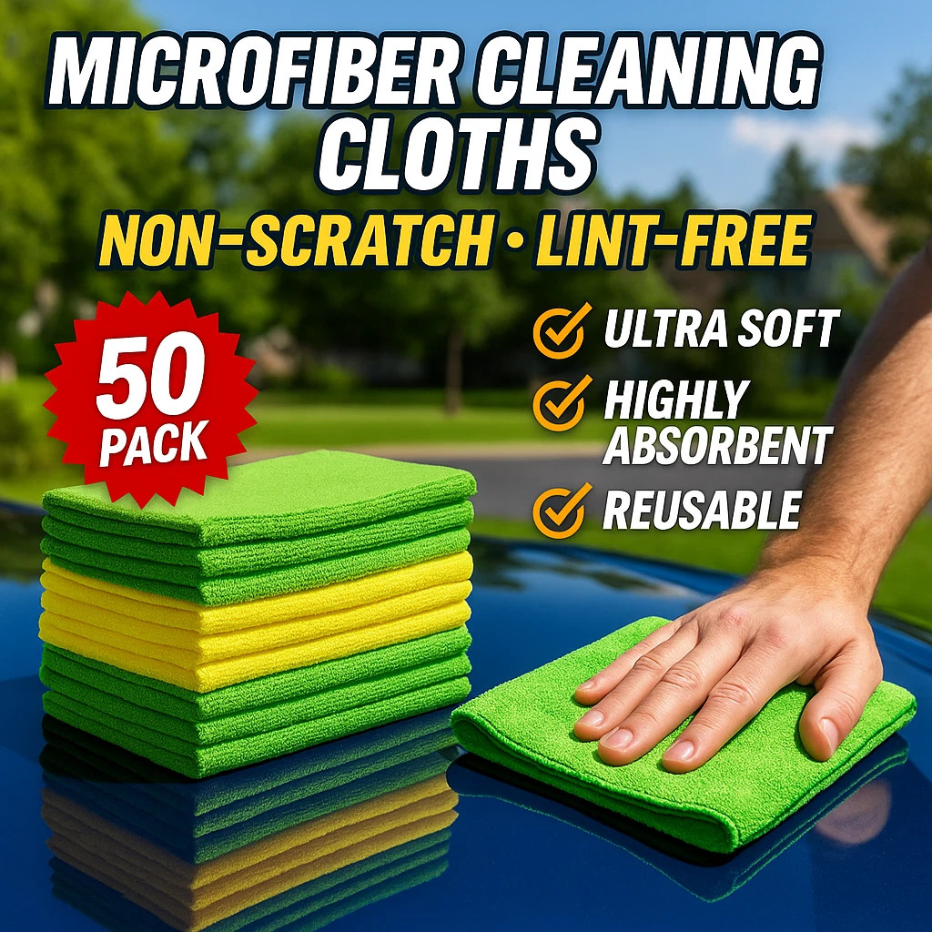 Microfiber Cleaning Cloth Set of 50 Towel Rag Car Polishing Detailing No-Scratch