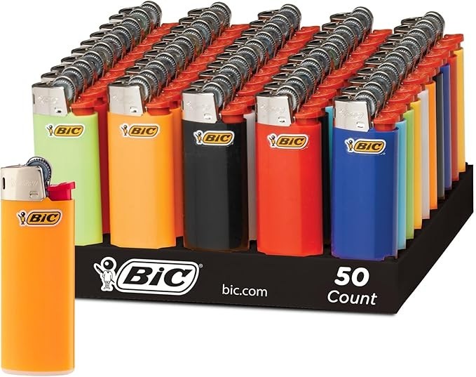 BIC Classic Maxi Pocket Lighters, Assorted Colors, 50-Count black Tray Lighters