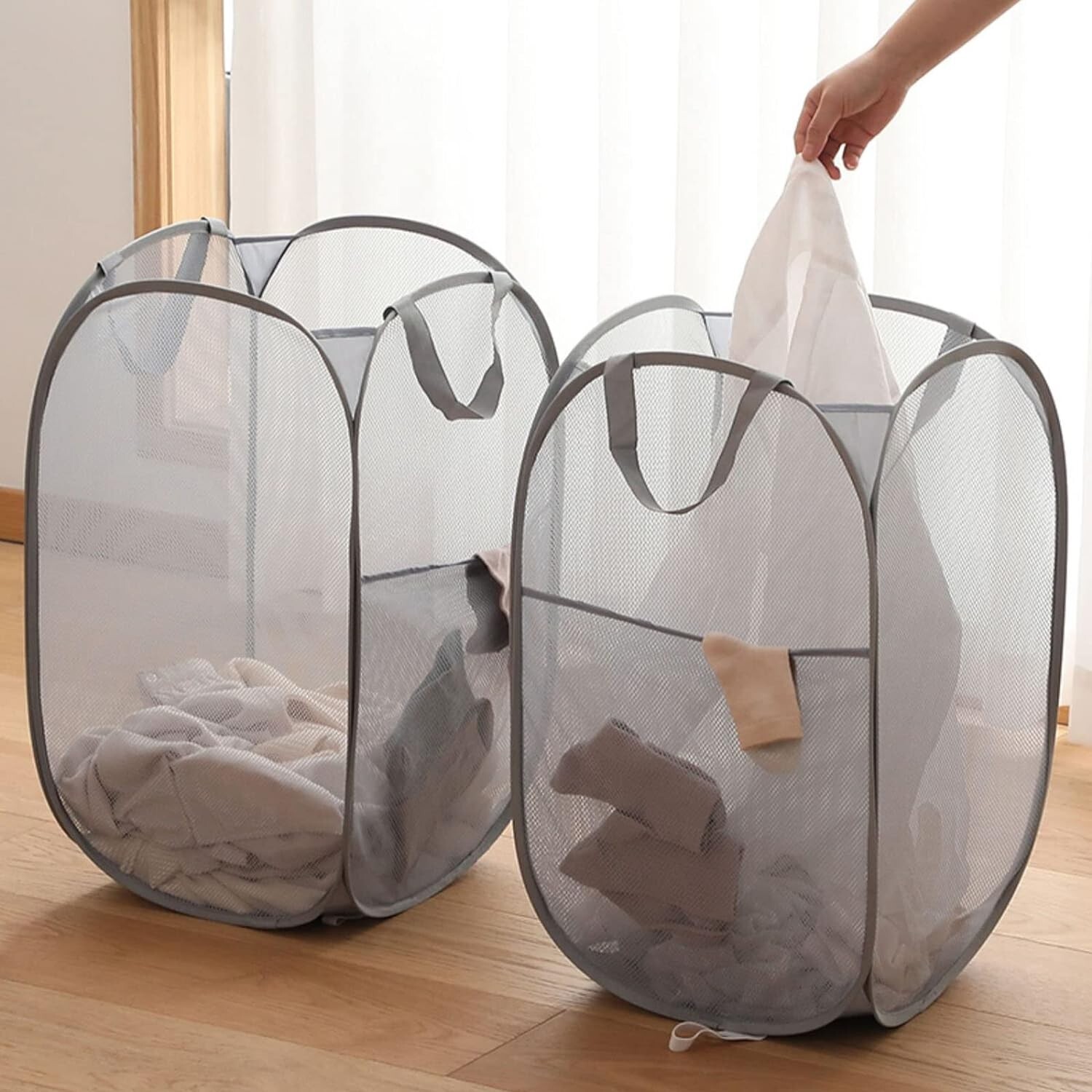 2 Pack Mesh Laundry Basket,Foldable Popup Laundry Hamper 14″L x 13″W x 24″H