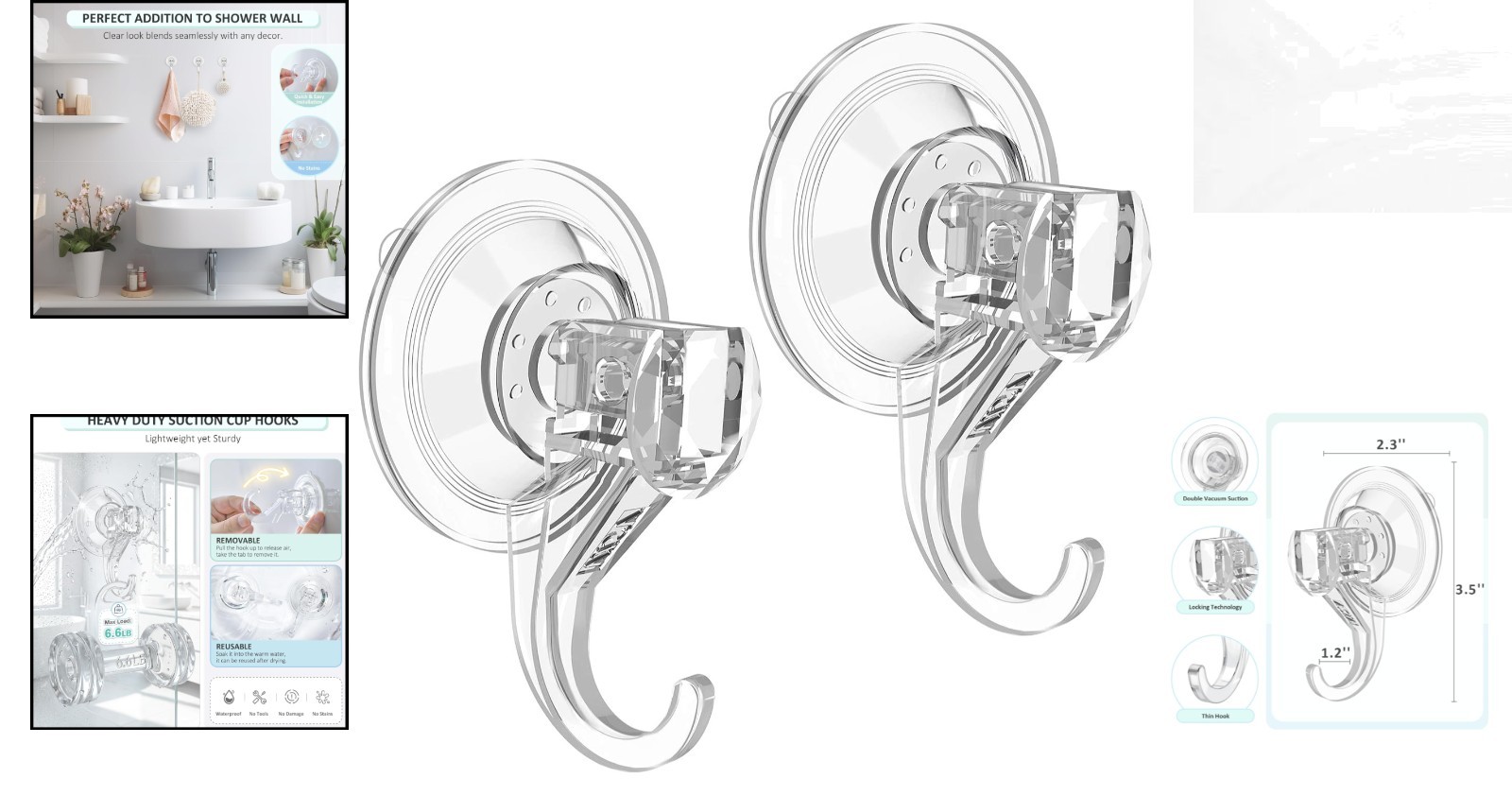 Minimalist Clear Suction Hooks – Heavy-Duty, Reusable, 6.6 lb Capacity – 2 Pack