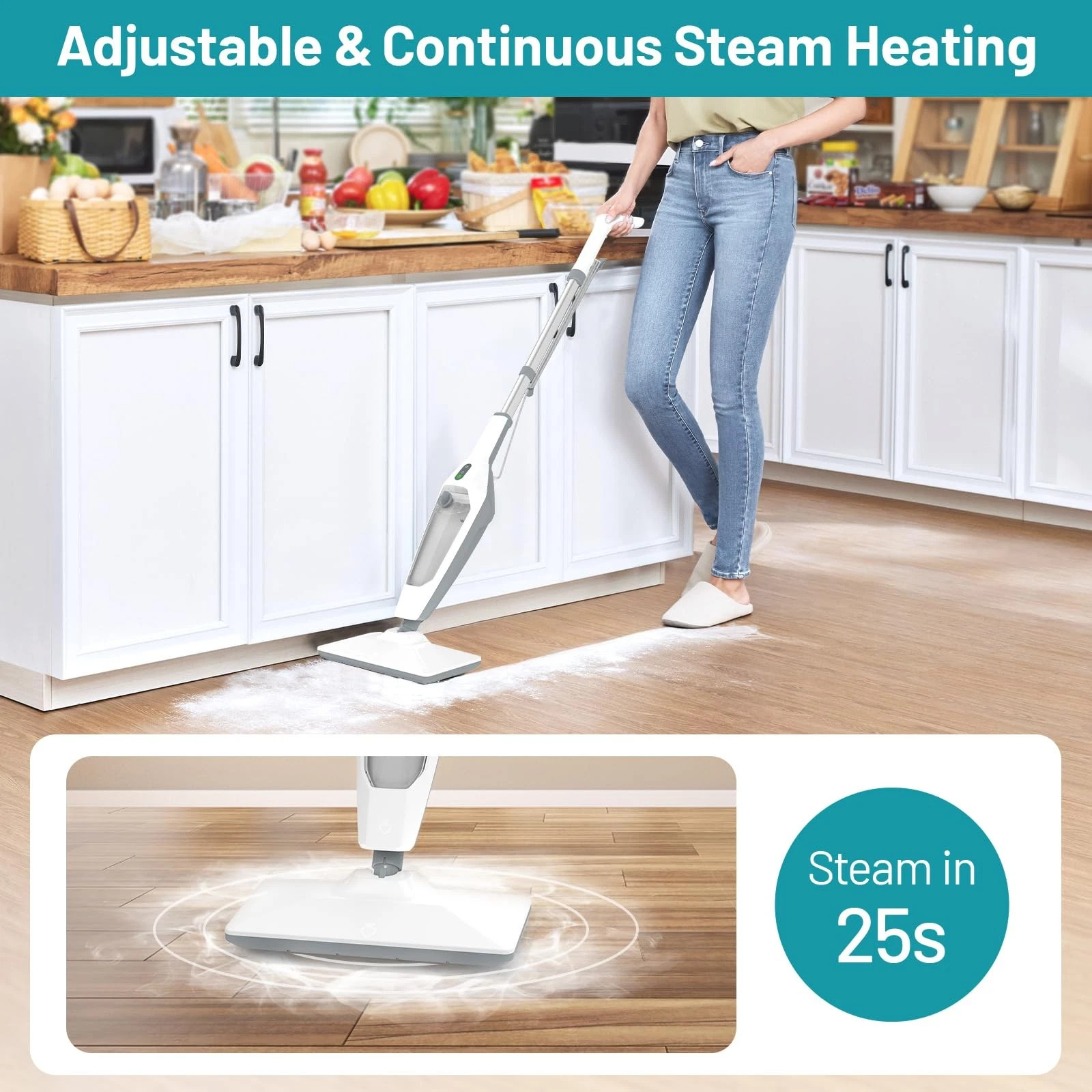 12 IN 1 HANDHELD STEAM CLEANER, STEAM MOP FOR FLOOR CLEANING – WHITE/GRAY