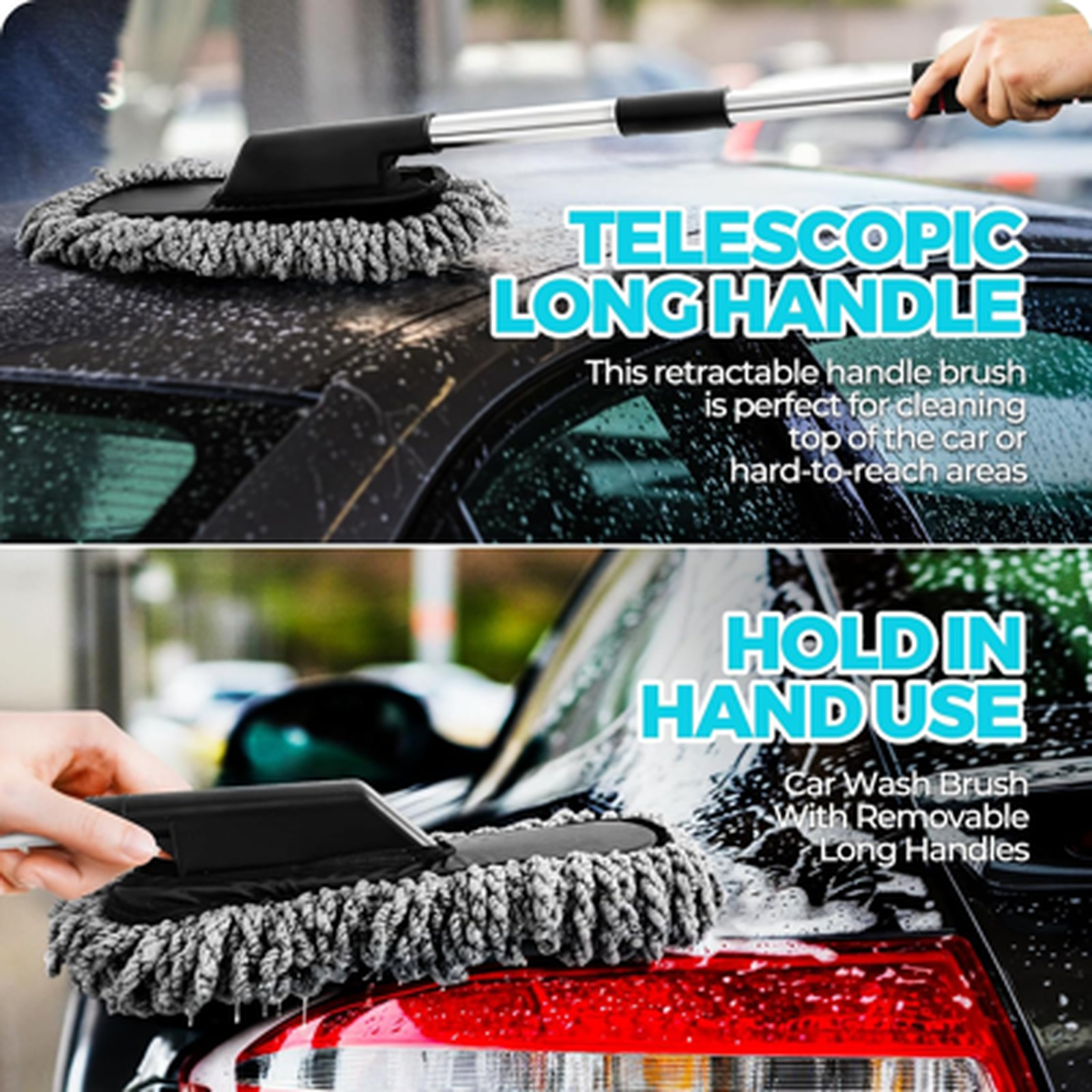 Car Detailing Brushes Microfiber Car Wash Kit Extendable Handle Interior