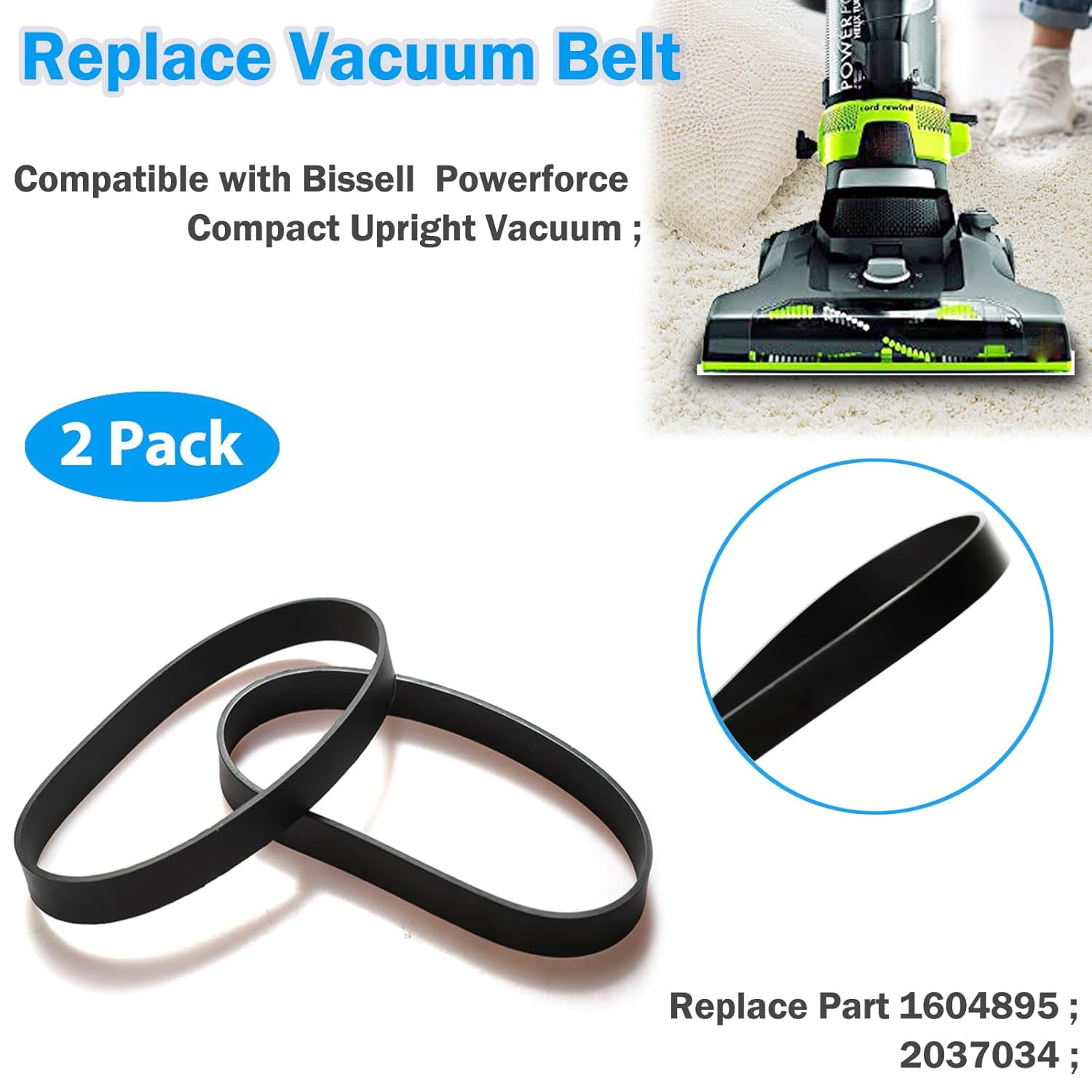2 Pack Belts for Bissell PowerForce Compact 2112 2690 1520 23T7 1604895