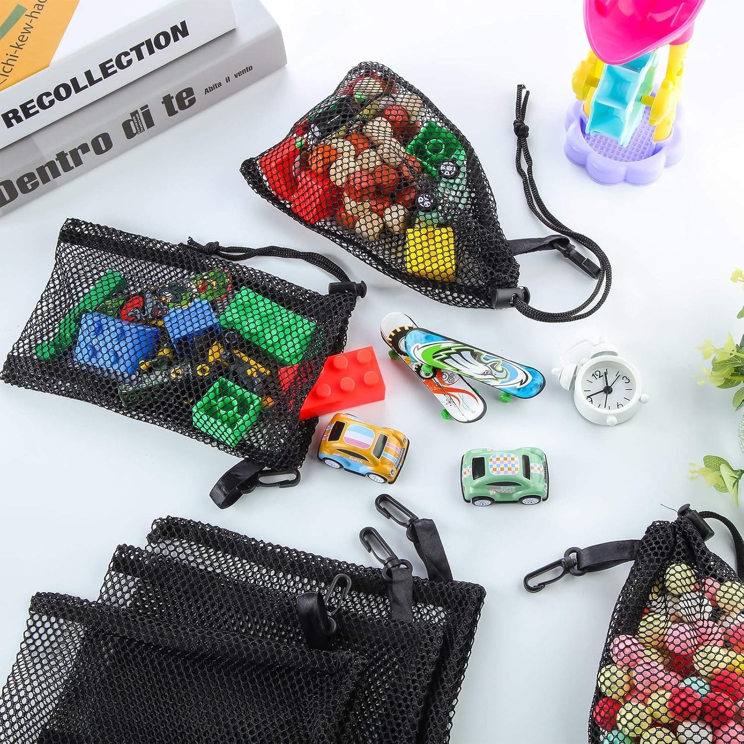 8 bolsas de malla negras con cordón y clips (20 x 15 cm / 7,9 x 6 pulgadas)