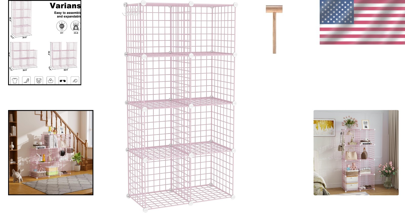 Stylish 8-Cube Wire Storage Organizer – Modern Metal Shelving Unit in Pink