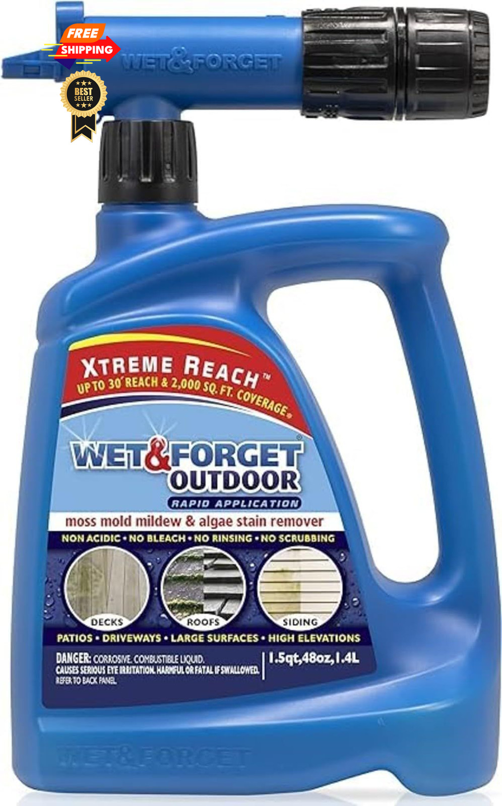 Wet & Forget Outdoor Moss, Mold, Mildew, & Algae 48 Fl Oz (Pack of 1), Blue