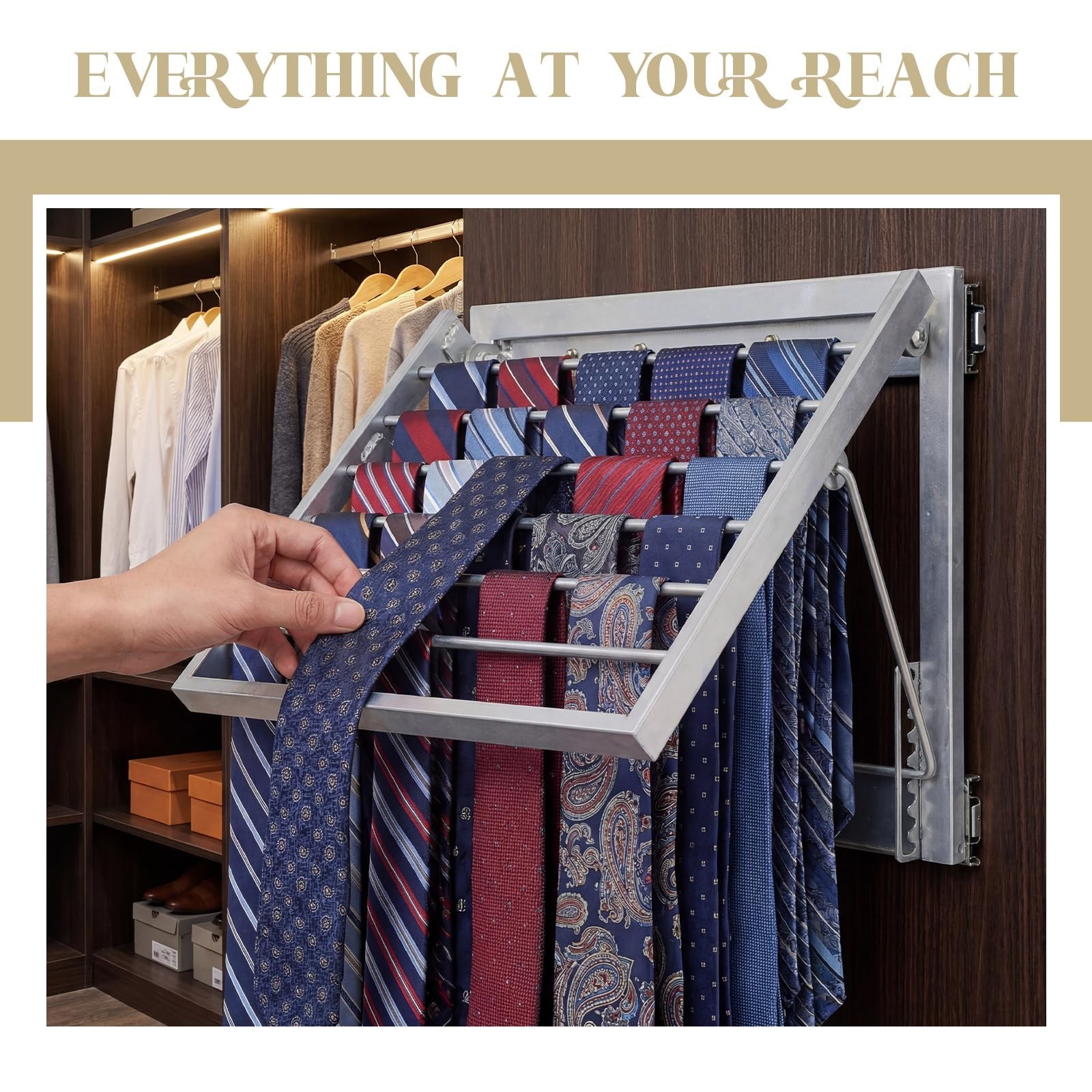 13.8″ Sliding Tie Rack & Belt Organizer – Wall Mounted Metal Hanger, Silver
