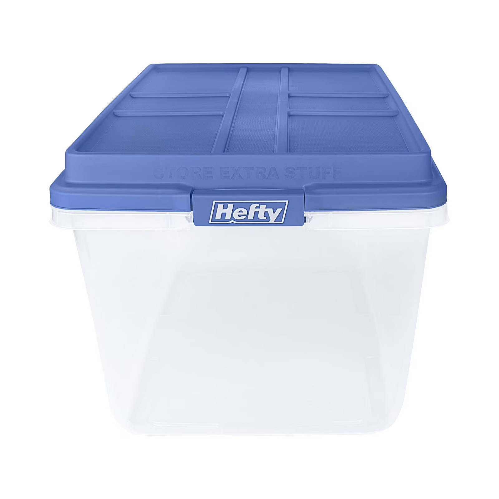 6 Pack, Hefty 72 Qt. Clear Plastic Storage Bin with Blue HI-RISE Lid, Stackable
