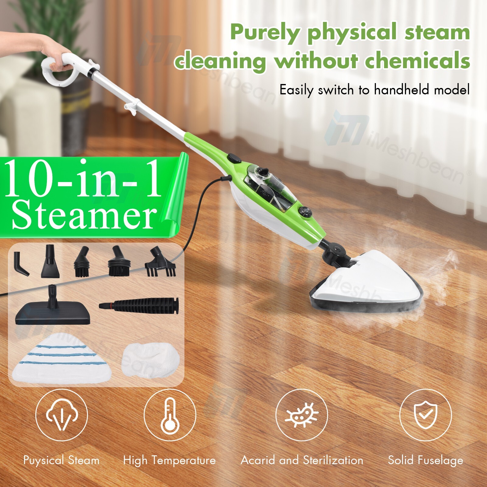 Steam Mop Cleaner 10-in-1 with Convenient Detachable Handheld Unit Floor Carpet