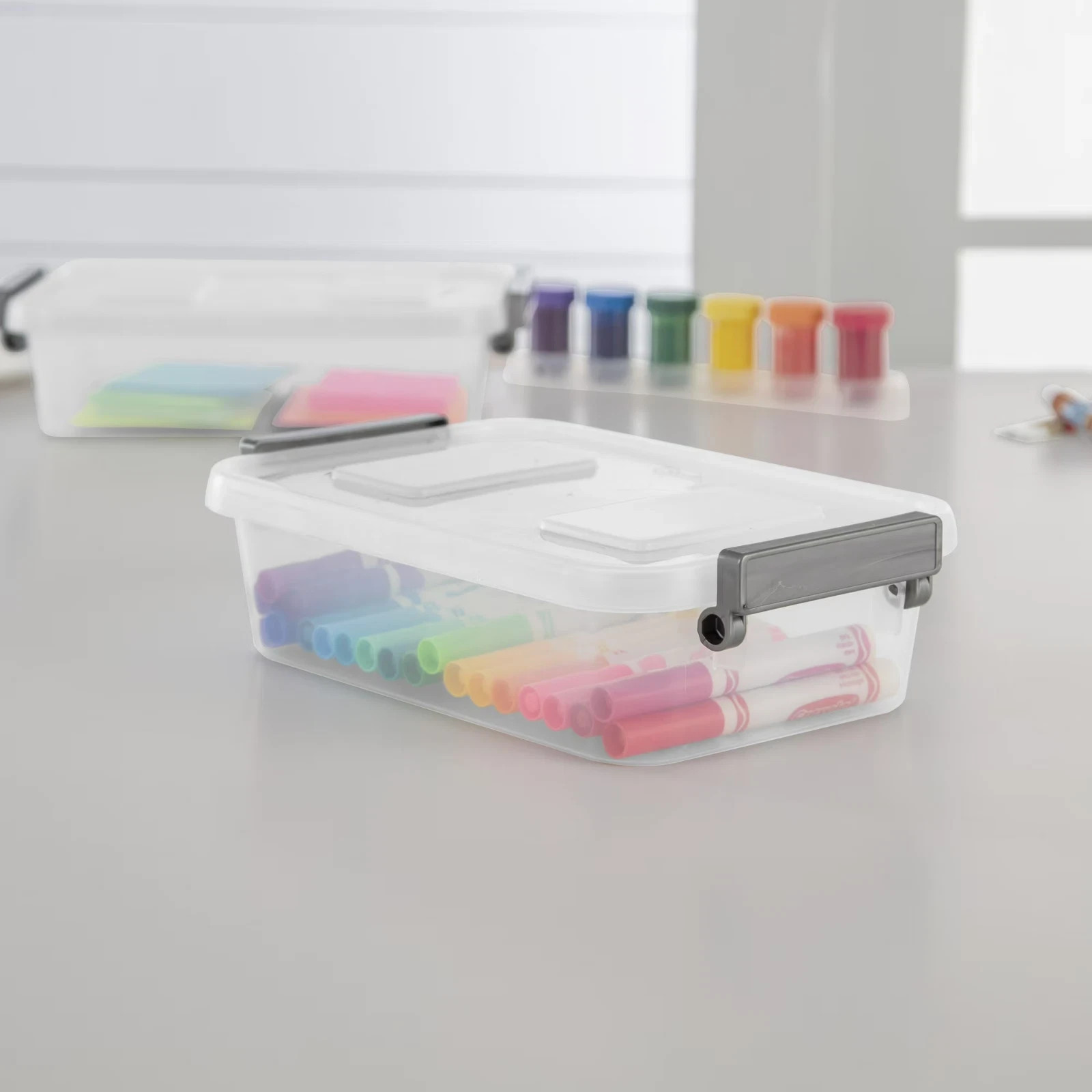 2 Pack Sterilite 2.7 Qt Modular Locking Storage Box Clear Gray Container