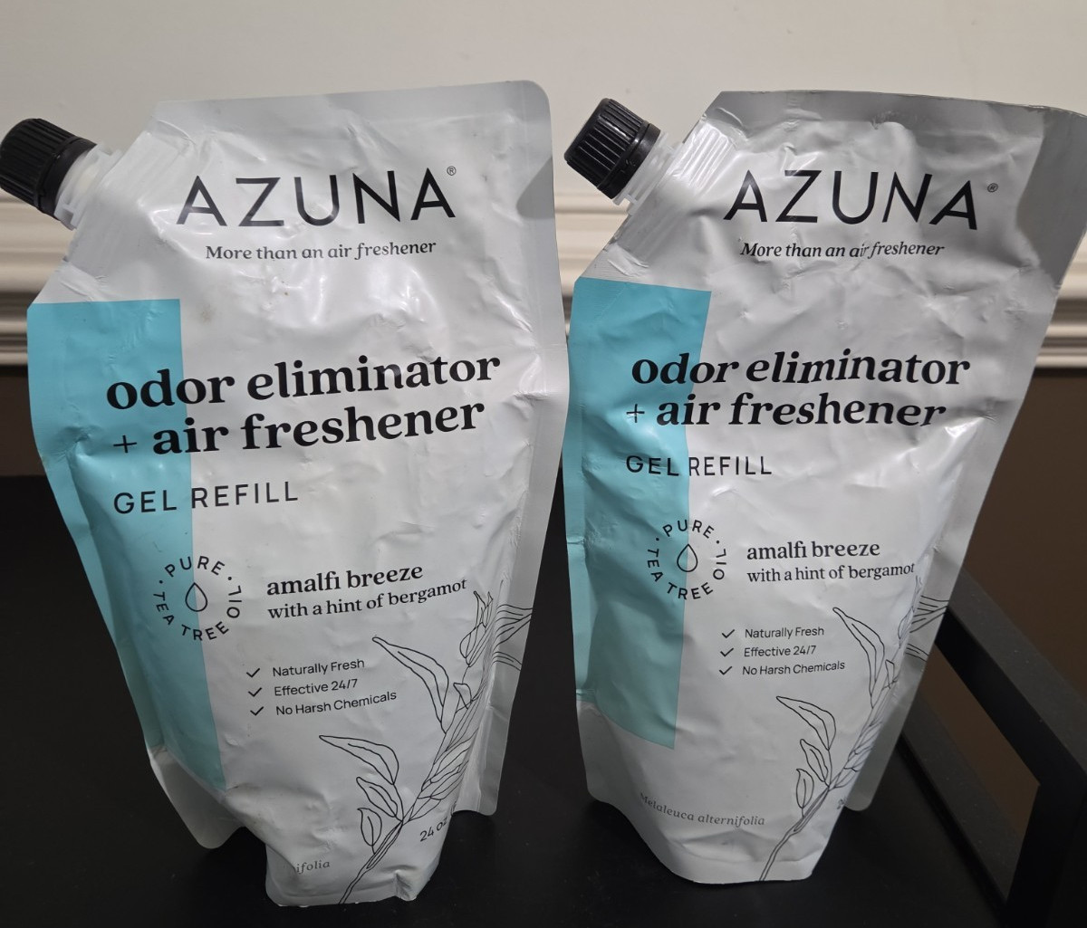 2~Azuna Odor Eliminator Air Freshener Gel Refill Amalfi Breeze Tea Tree Oil 24oz